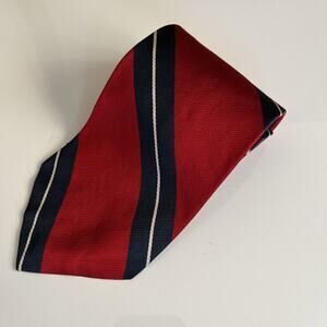 REPP LTD. Men's Striped Repp Silk Neck Tie Red Navy White LONG 4x63" Preppy Ivy